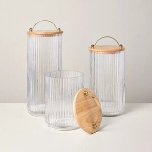 Set of 3 Fluted Glass Canisters w/ Wood Lid - Hearth & Hand‎ Magnolia Target